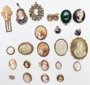A collection of cameo set jewellery including silver pendant and Czech pendant, paste, signed cameo,