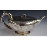 William IV hallmarked silver teapot of plain squat form, London 1830, maker James Charles