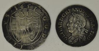 Two early copy Commonwealth coins comprising a sixpence and a shilling