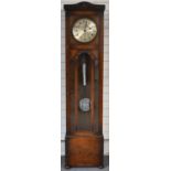 c1910 oak cased 8 day longcase clock with Arabic silvered dial, steel spade hands, glass panelled