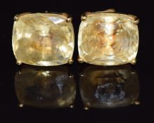 A pair of 18ct gold earrings set with citrine to each, 6.7g