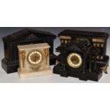 Four slate / faux slate etc mantel clocks, one lacking movement and dial, tallest 29cm