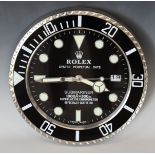 Rolex Oyster Perpetual Date Submariner shop display or advertising wall clock with date aperture,