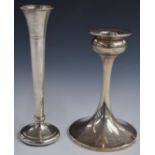 Hallmarked silver candlestick, height 14cm, together with a hallmarked silver trumpet vase