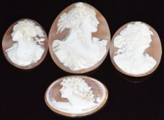 Four loose cameos, three depicting young women and one a classical figure