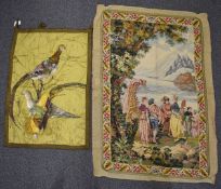 Late 19th/early 20thC French wool tapestry, approximately 76 x 110cm, and a c1880 French silk wall