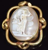 Victorian brooch set with a cameo depicting 'Hebe feeding Zeus', 5 x 5.5cm