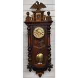 19thC German Vienna regulator style wall clock with half turned columns, two train movement striking