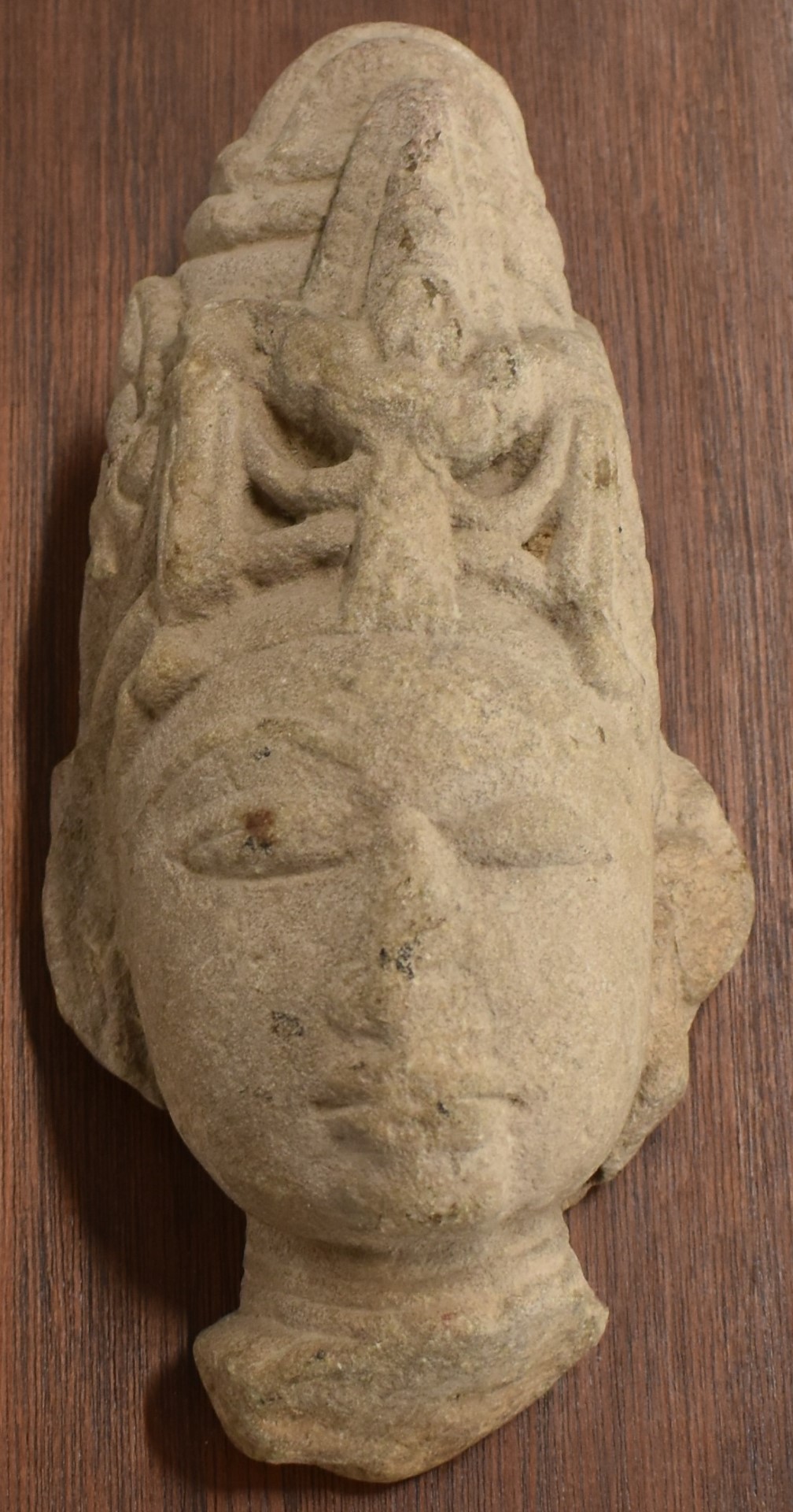 Carved stone Buddha mounted on a hardwood plaque, H23cm, the plaque 43 x 28.5cm - Image 2 of 2