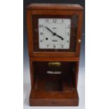 Blick time recording clock with recording mechanism removed, the square white Arabic dial with black