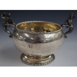 Edward VII Mappin and Webb hallmarked silver two handled bowl with figural handles, London 1909,