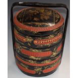 Chinese lacquered tiffin carrier, H35 x D27cm
