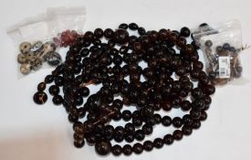 Four large amber necklaces, agate beads and stone beads