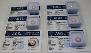 Six natural South Sea pearls, with certificates