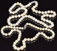 Two single strand cultured pearl necklaces with 9ct white gold clasps