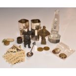 Collectables to include cut glass thermometer, Art Deco silver plated napkin rings, guinea gaming