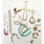 A collection of jewellery including paste necklace, Victorian brooches, beads etc