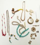 A collection of jewellery including paste necklace, Victorian brooches, beads etc