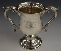 George V hallmarked silver two handled trophy cup, London 1913, maker's mark rubbed, height 16.