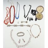 A paste/ diamante necklace and earrings, paste bracelet, Art Deco necklace, coral necklace,