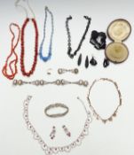 A paste/ diamante necklace and earrings, paste bracelet, Art Deco necklace, coral necklace,
