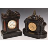 Two late 19th/20thC two train slate mantel clocks, one by Japy Frères, the other G and B Paris, both