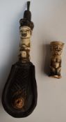 African tribal carved bone figural ox or camel pipe, L39cm