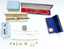 A collection of jewellery including Rotary watch, 9ct gold chain (2g), etc