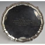 Elizabeth II hallmarked silver salver or card tray, raised on four ball and claw feet, Birmingham