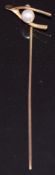 A14k gold stick pin set with a pearl in the form of a wishbone (1g), in original box