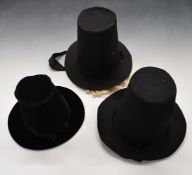 Three vintage Welsh hats including a velvet example, all with lace/net trim