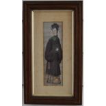 A 19th/20thC Chinese watercolour on rice paper or silk of a lady, 19 x 6cm