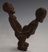 African carved fetish / fertility figure of a conjoined couple, H17cm