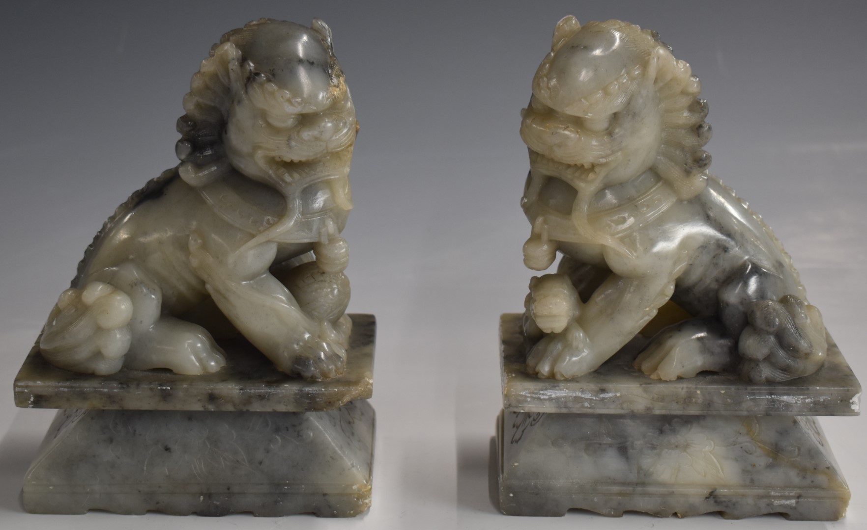 Pair of Chinese carved stone Dog of Fo figures, H19cm