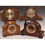 Six c1930-1950 two and three train mantel clocks including Smiths, Enfield etc