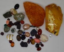Two sections of amber, cameos, coral, etc