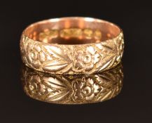 Victorian 9ct gold engraved ring/band, Birmingham 1896, size Q/R, 3.3g