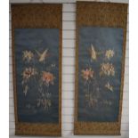 Pair of 19th/20thC Chinese scroll embroideries, 112 x 51cm