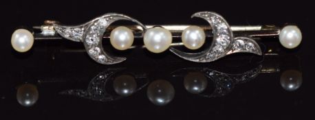 Victorian brooch set with diamonds and pearls, 4g