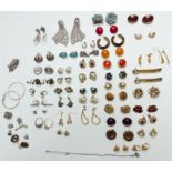 A collection of vintage earrings including Jewelcraft, Sarah Coventry, Trifari and diamanté, a