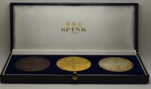 Spirit of London cased set of Feofee of Tetbury millennium medallions comprising a 9ct gold example,