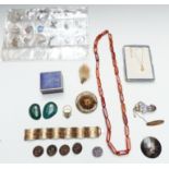 A collection of costume jewellery including carnelian necklace, silver bracelet, Siam silver brooch,