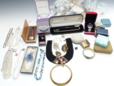 A collection of costume jewellery including crystal beads, necklaces, etc