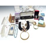 A collection of costume jewellery including crystal beads, necklaces, etc