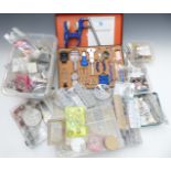 A collection of costume jewellery, jewellery repair items, watch repair tools, etc