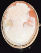 A 9ct gold brooch set with a cameo, 7.7g, 3 x 3.5cm