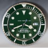 Rolex Oyster Perpetual Date Submariner shop display or advertising wall clock with date aperture,