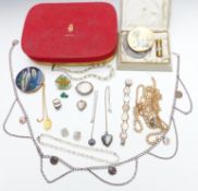 A collection of costume jewellery including silver gilt necklace, Victorian silver locket, silver