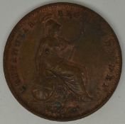 Queen Victoria 1855 copper penny, EF - near uncirculated, some lustre