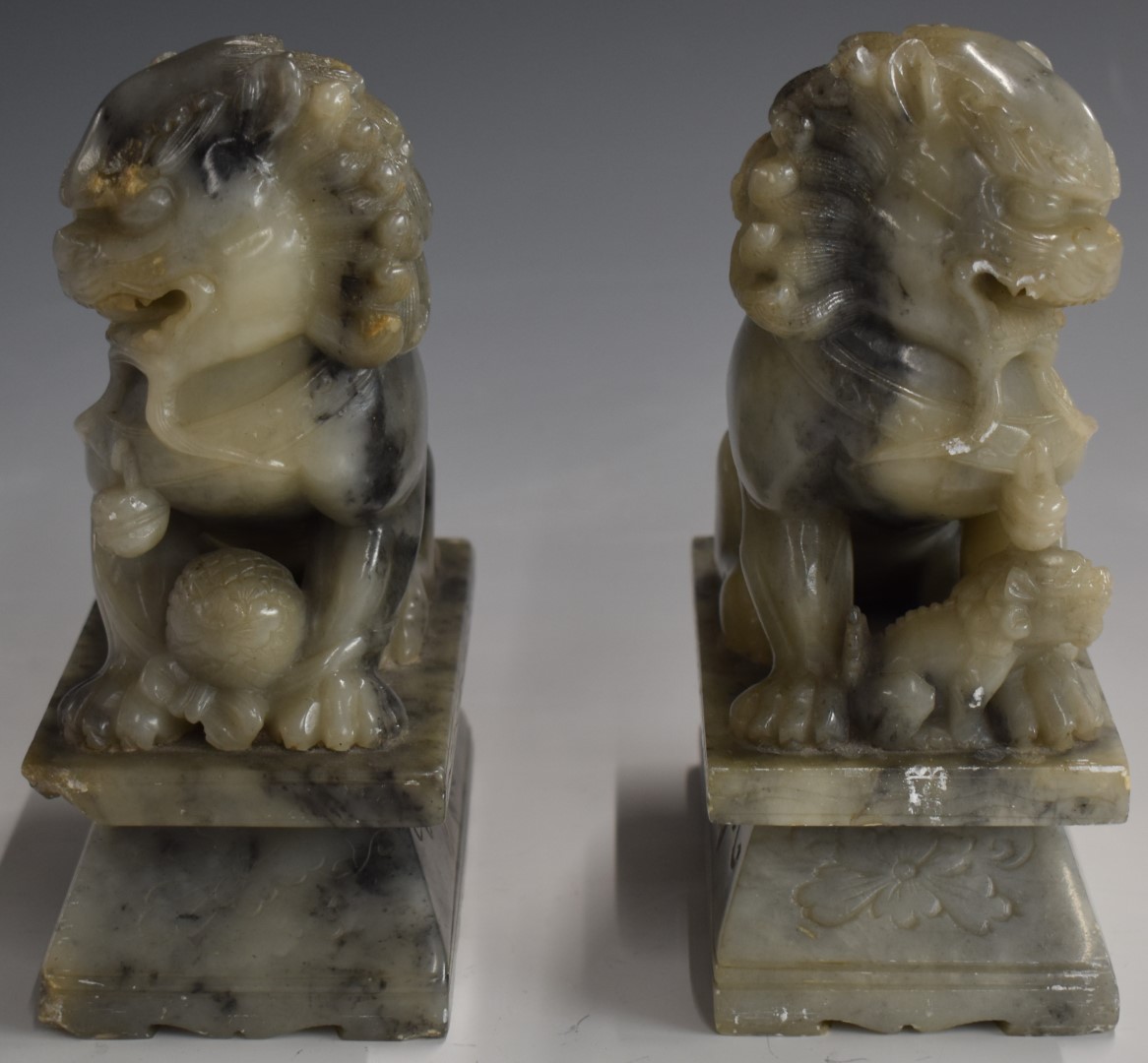 Pair of Chinese carved stone Dog of Fo figures, H19cm - Image 3 of 3